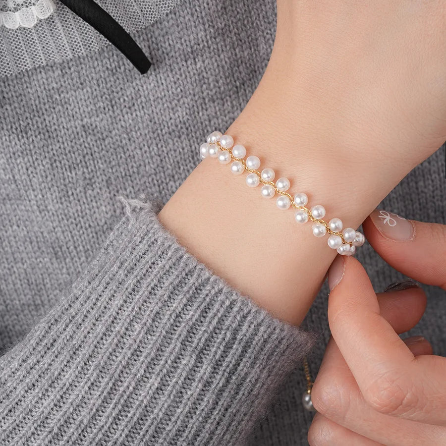 DREJEW French Geometric Double-row Pearl Bracelet for Women 2025 New in Simple High-end and Elegant Light Luxury Jewelry