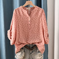 New Spring 100% Cotton Casual Shirt Women Batwing Sleeve Stand Collar Printed Top Girl OL Loose Blouses 2024 Summer T447104QM
