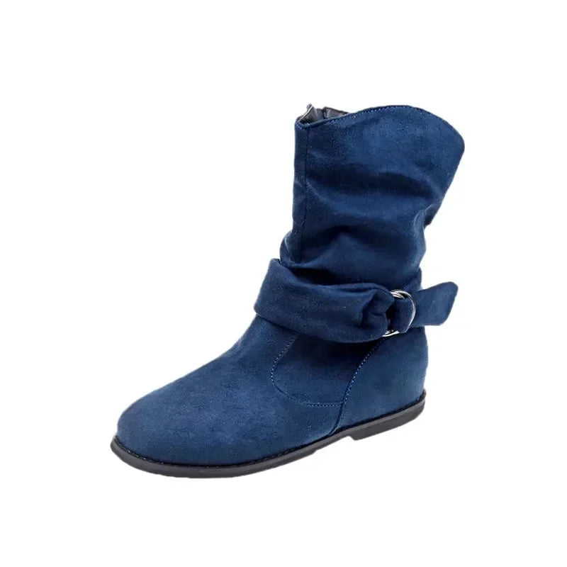 Women's Corduroy Mid-Calf Boots-British Style