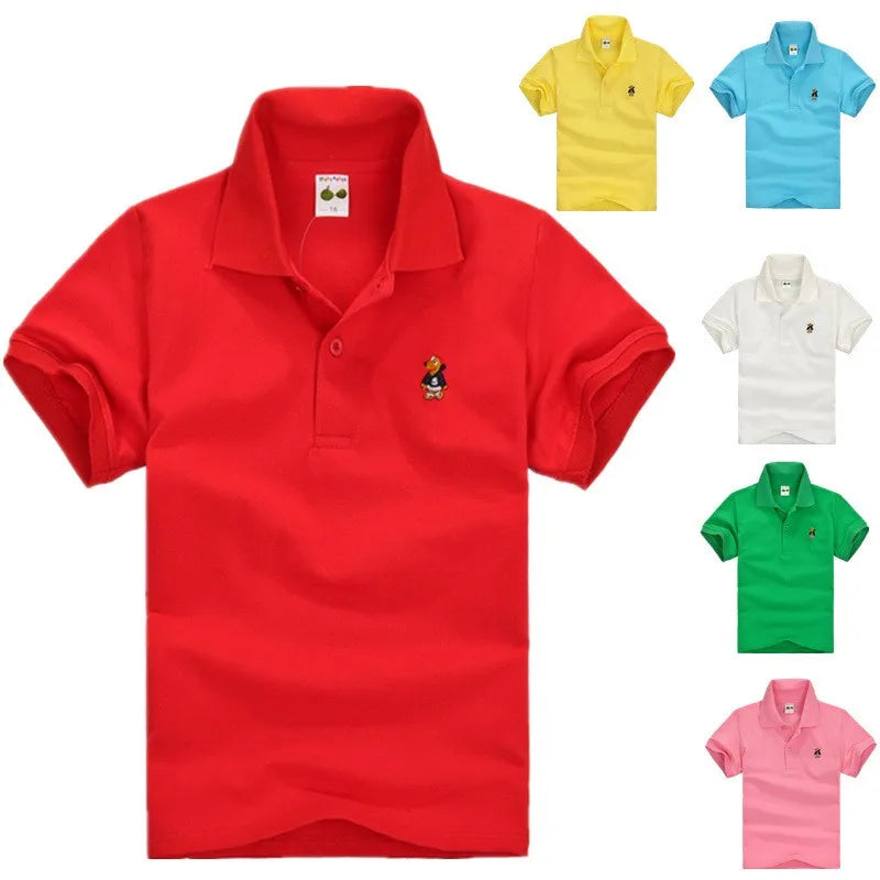 Summer Teenager POLO Shirts 3-14Yrs Children T-shirt For Girls Short-Sleeve Baby Tops Boys Tee Shirts Solid Color Kids Outerwear