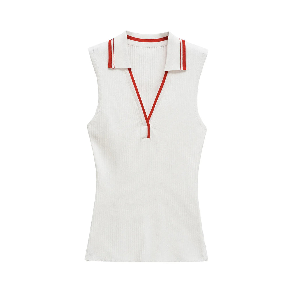 Women's clothing 2025 spring and summer European and American contrasting striped lapel vest women's T-shirt tops for women