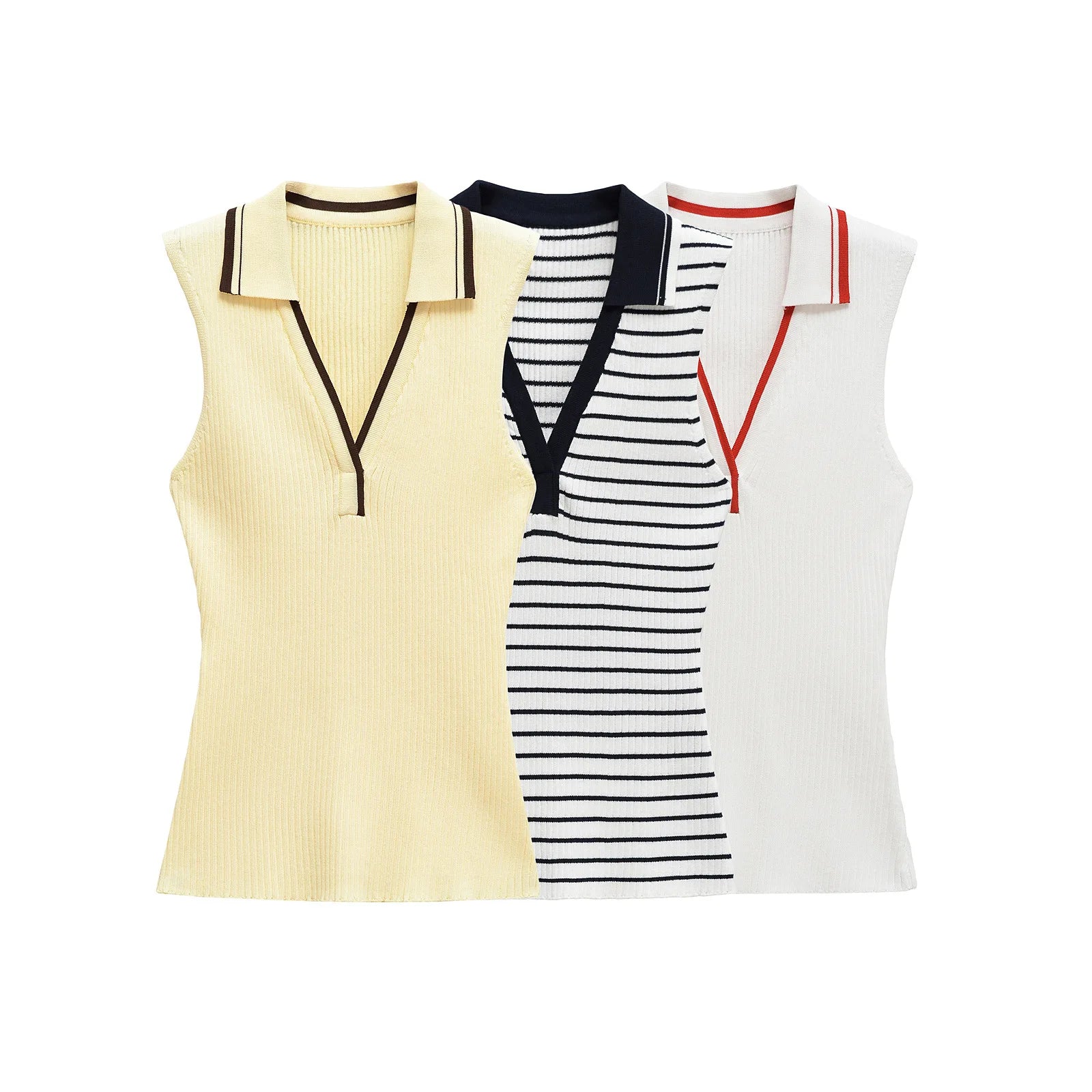 Women's clothing 2025 spring and summer European and American contrasting striped lapel vest women's T-shirt tops for women