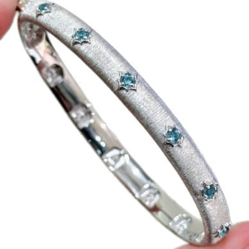 Luxury palace style exquisite blue diamond brushed bracelet silver 925 high-end layered bracelets for women wedding jewelry