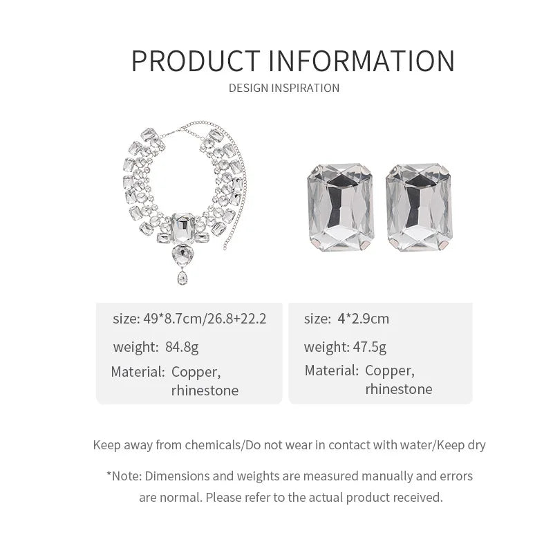 DREJEW Exaggerated Inlaid Rhinestone Heart Jewelry Set for Women Geometric Personality Earring European and American Necklace