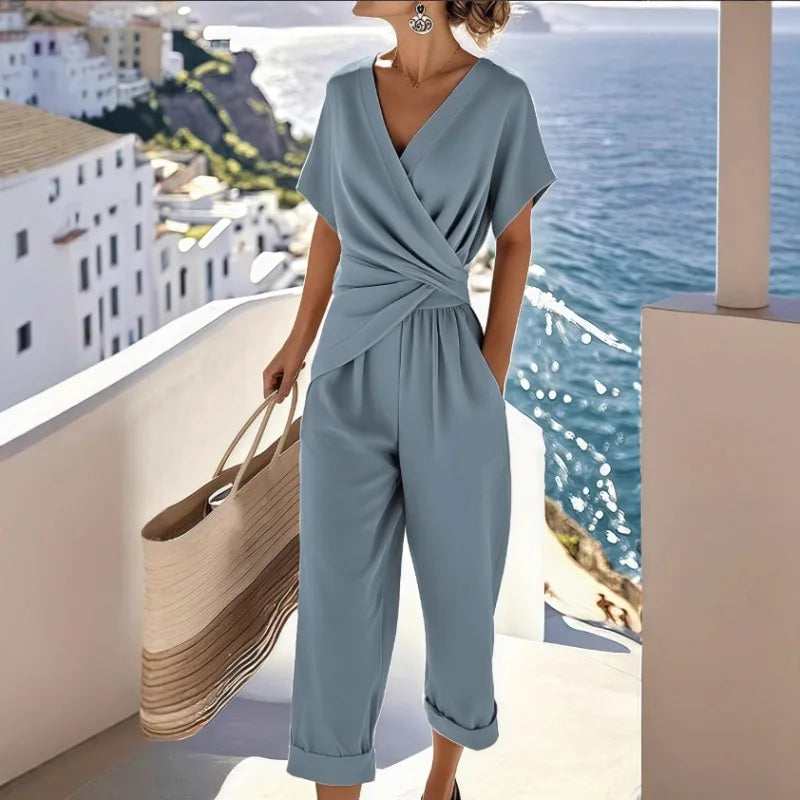 Women's Clothing 2025 Summer New  Fashionable Temperament Elegant Solid Color Irregular Short Sleeved Set New in Matching Sets