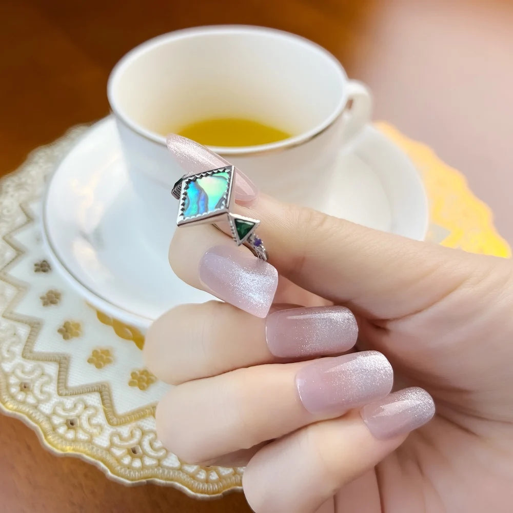 Ring Zig Zag Mother Of Pearl Abalone Brand New Europe Style Fine Good Jewerly For Women Summer Gift In 925 Sterling Silver