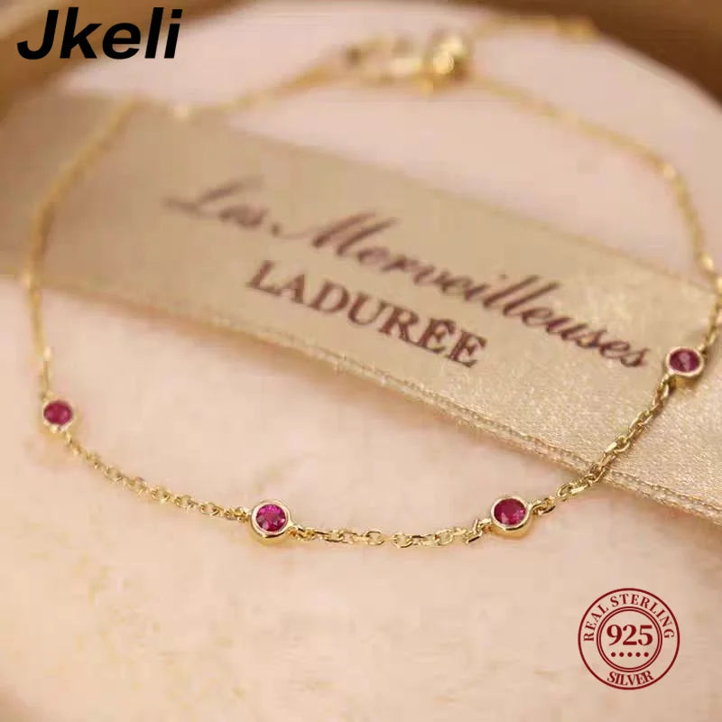 Jkeli 925 Sterling Silver Four Round Mini Ruby Zircon Bracelet for Women Fashion Niche Light Luxury Exquisite Chain Bracelet