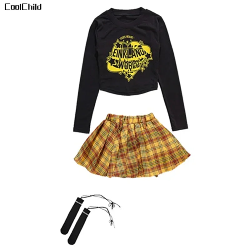 Hip Hop Kids Cool Crop Top K-pop Street Dance Cargo Pants Plaid Skirts Girls Streetwear Children Yellow Jazz Costume Clothes Set