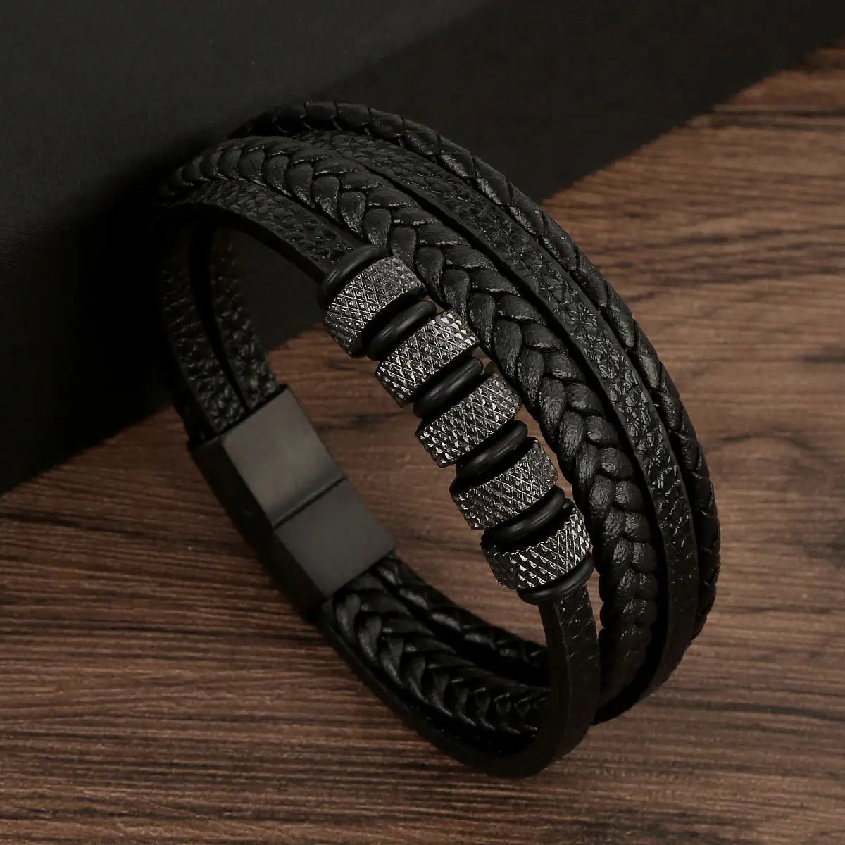 Classic 4-Layer Tiger Eye Stone Hand-Woven Leather Bracelets For Men Punk Fashion Alloy Magnetic Buckle Casual Bracelet Jewelry
