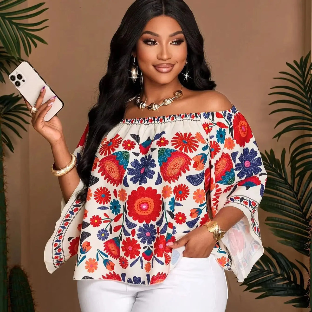 Plus Size Women Bohemian Off the Shoulder Blouse