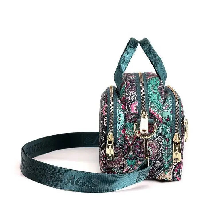 Floral Style Nylon Shoulder Handbag for Women