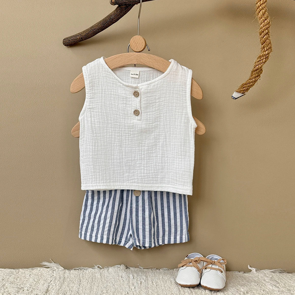 Summer baby clothes  solid color boys striped sleeveless T-shirt Stripe shorts set breathable girls vest  shorts set 0-3Y