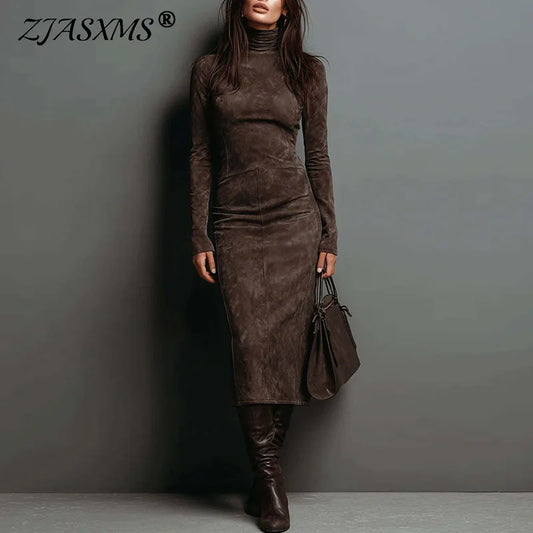 Velvet Turtleneck Midi Dress