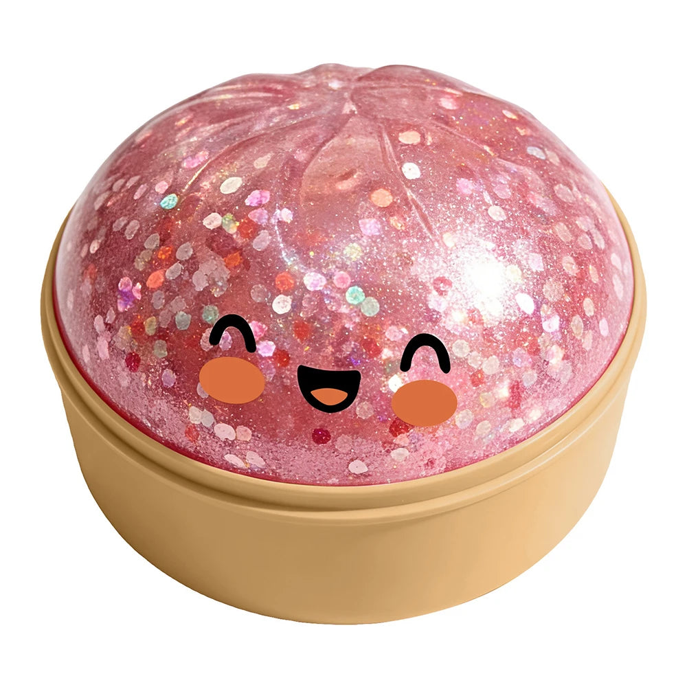 Squishy Bun Stress Relief Toy, Cute Glitter Steamed Bun Squeeze Toy, Slow Rebound Anti-Stress Fidget Toy for Kids Adults