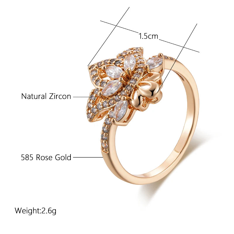 SYOUJYO Shiny Natural Zircon Ring For Women 585 Rose Gold Color Bride Wedding Fine Jewelry Flower Rings Gift