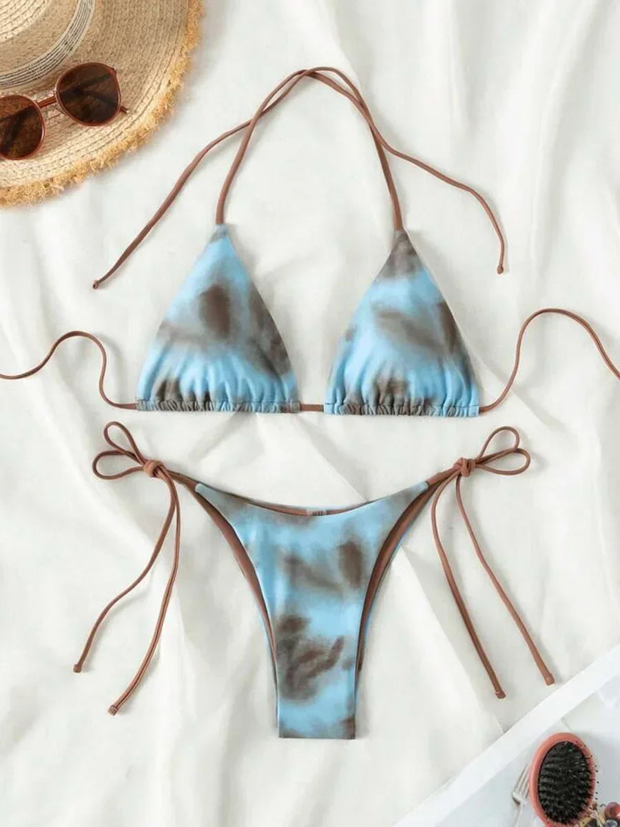 Tie Dye Bikins 2025 Mini Micro String Bikini Women Swimwear Female Swimsuit Two Pieces Bikini Set Halter Bathing Suit Swim Lady