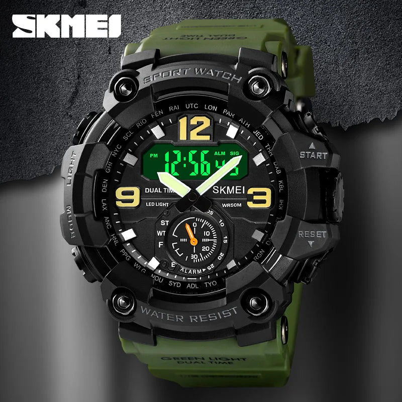 SKMEI 1637 Military Watch for Men LED Display Waterproof Quartz Wristwatch Mens Sport Digital Shockproof Clock Montre Homme 1965