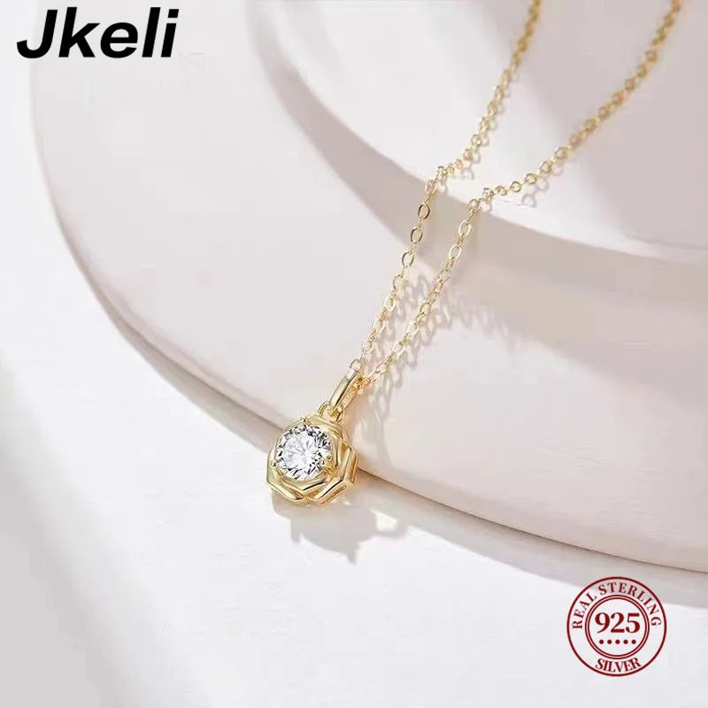 Jkeli Fashion 100% 925 Sterling Silver Necklace For Women 18K gold Plated 5A Zircon Pendant Necklace Real Money Fine Jewelry