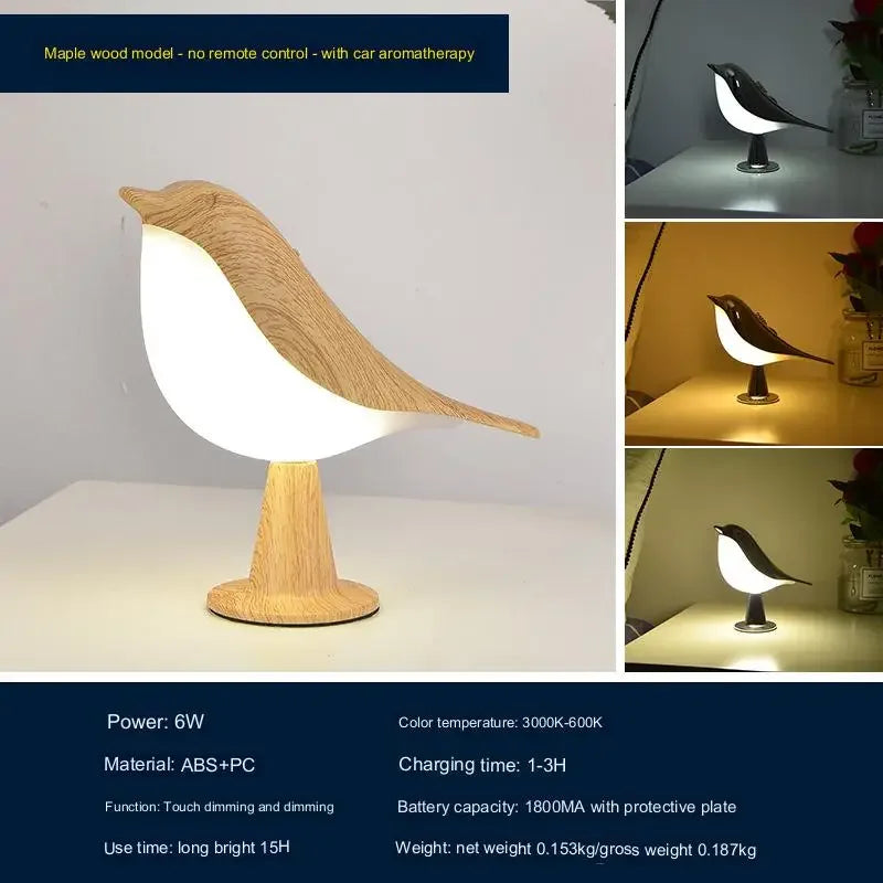 3 Colors Bedside Lamp Creative Touch Switch Wooden Bird Night Lights Dimming Brightness Bedroom Table Reading Lamp Decor Home