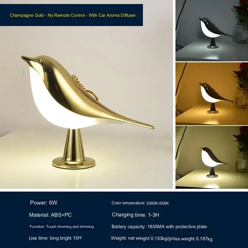 3 Colors Bedside Lamp Creative Touch Switch Wooden Bird Night Lights Dimming Brightness Bedroom Table Reading Lamp Decor Home