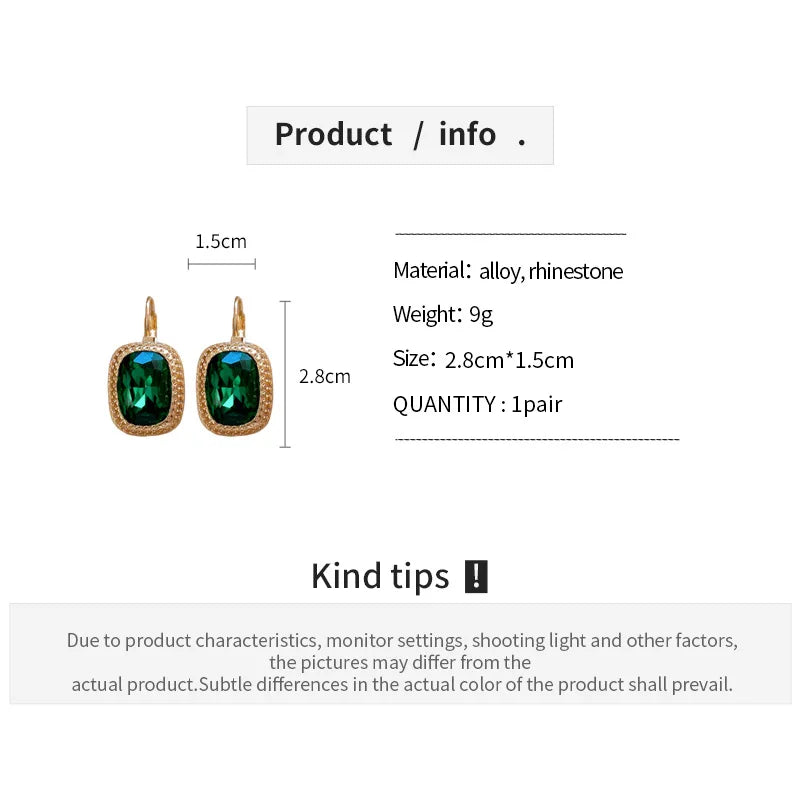 DREJEW Vintage Emerald Rectangular Earrings for Women Temperament Hoop Earring Wedding Bride Accessories Dropshipping