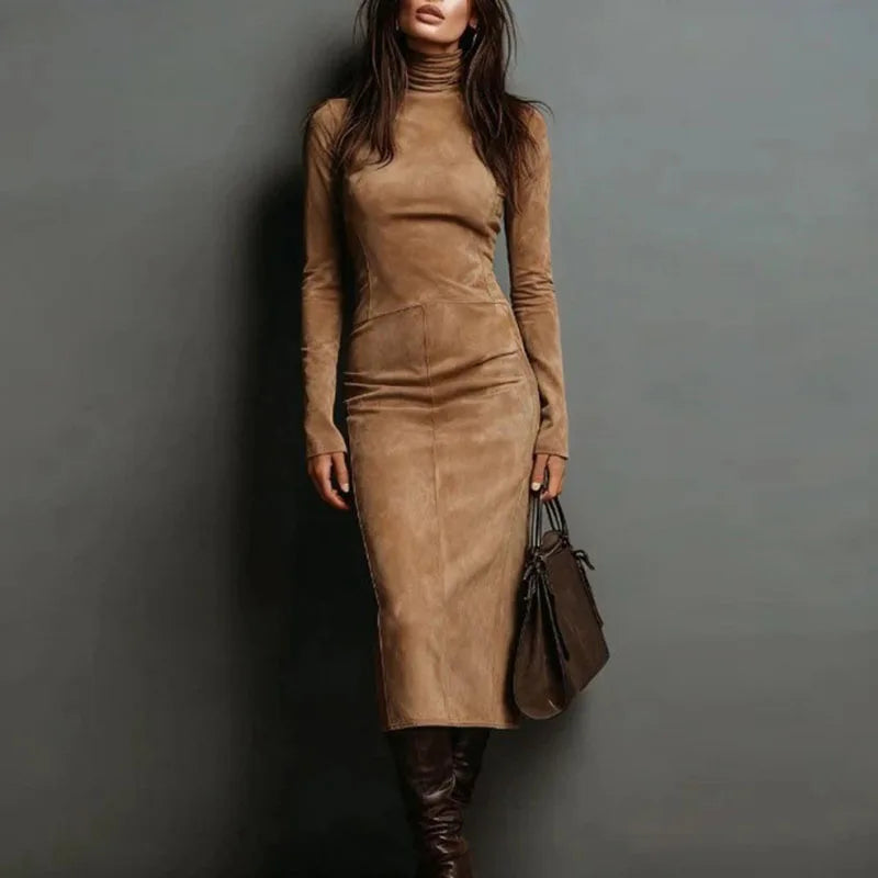 Velvet Turtleneck Midi Dress