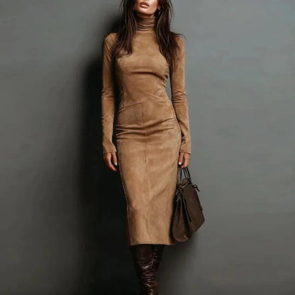 Velvet Turtleneck Midi Dress