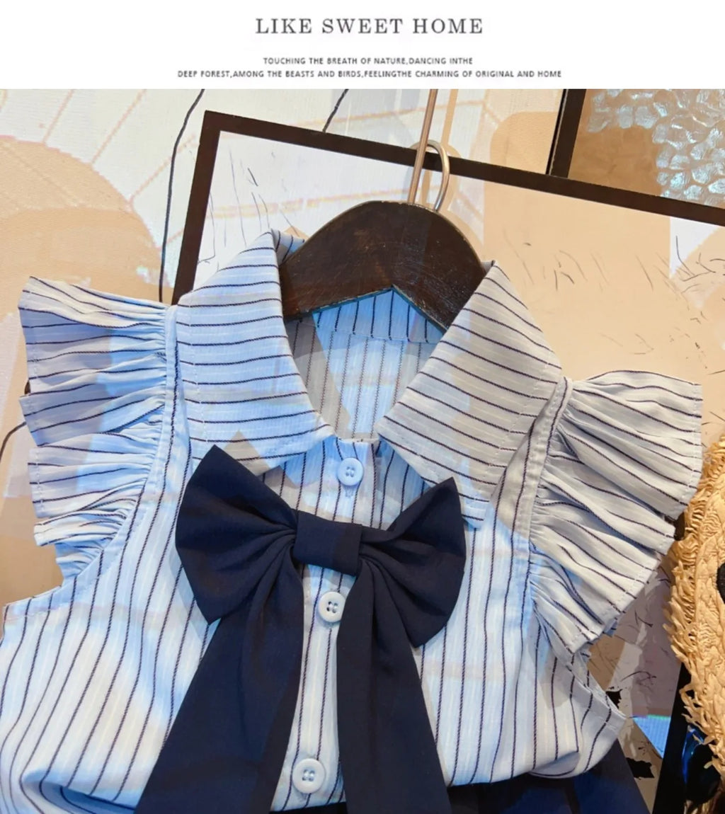 New Girls Clothes Set College Style Shirt Tops+Shorts Fashion Baby Girl Clothes Summer 2025 Suits 2-9Yrs