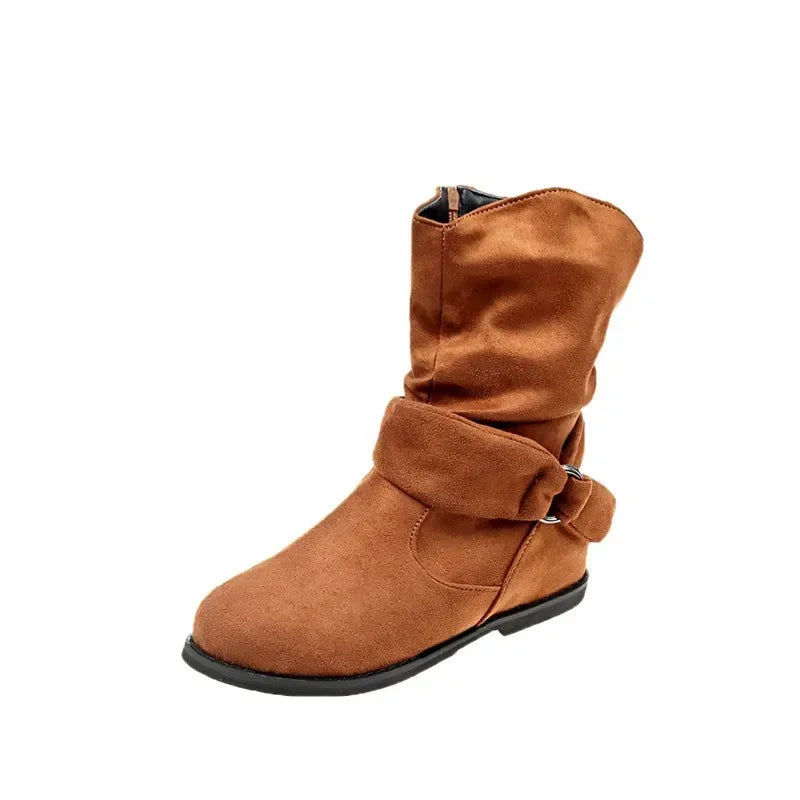 Women's Corduroy Mid-Calf Boots-British Style