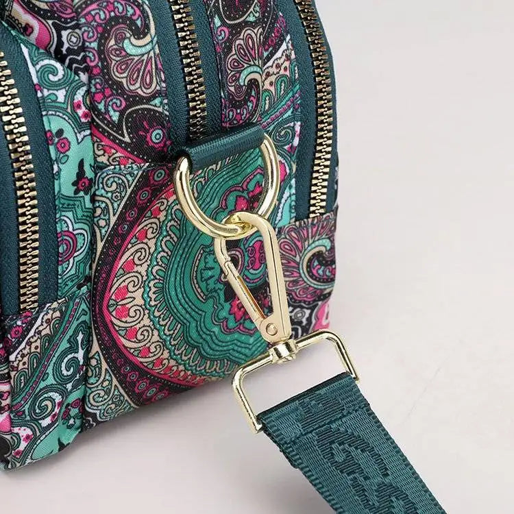 Floral Style Nylon Shoulder Handbag for Women