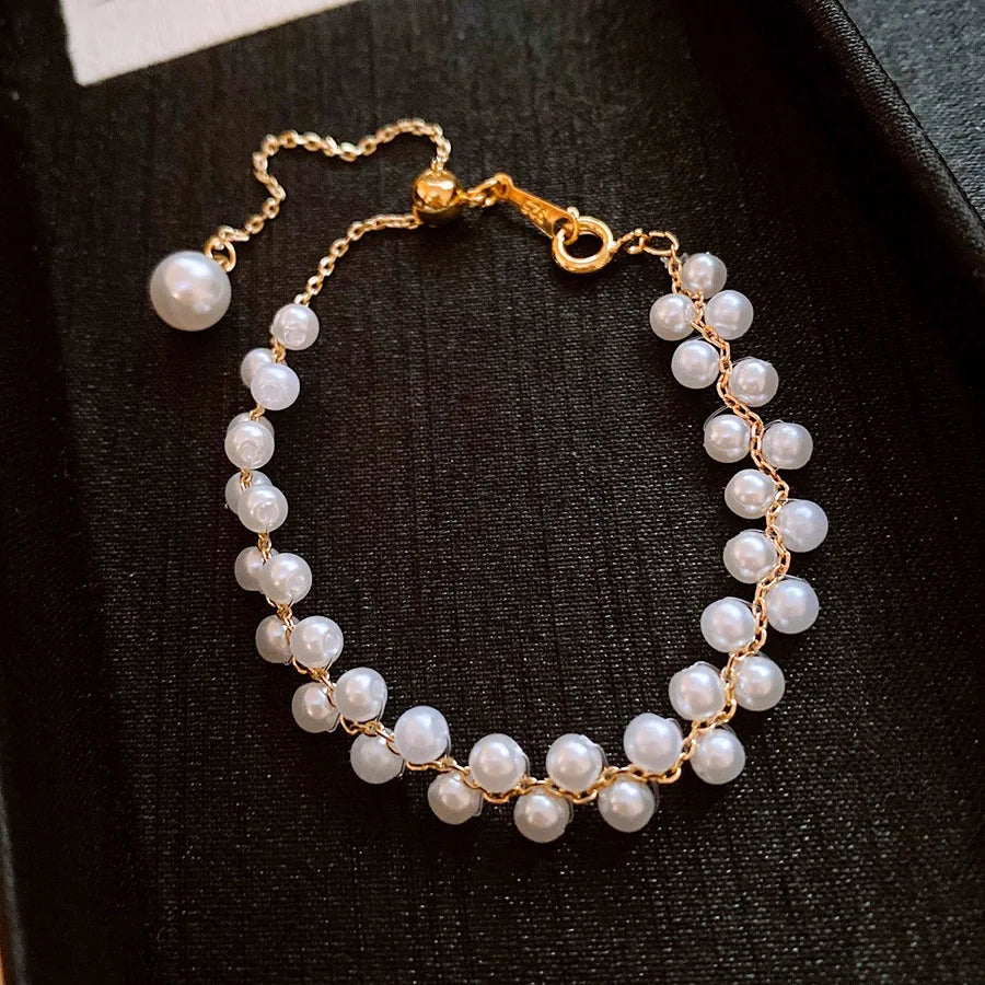 DREJEW French Geometric Double-row Pearl Bracelet for Women 2025 New in Simple High-end and Elegant Light Luxury Jewelry