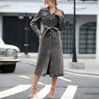 Women's Casual Denim Knee-Length Dress