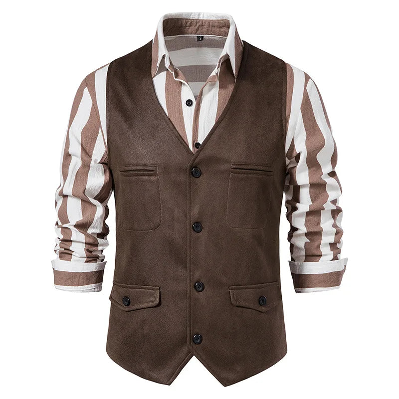 Fashion Men Clothing High Quality Suede Suit Vests Men's V Neck Sleeveless Business Formal Waistcoats Wedding Party Dress Vests