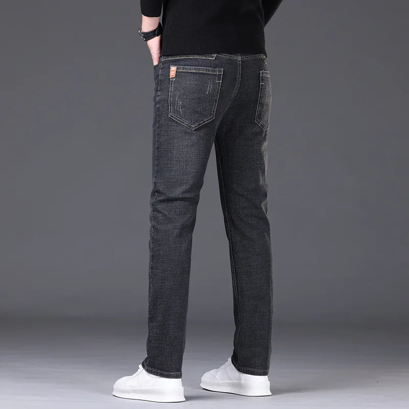 New Men Comfortable Soft Business Fashion Straight Casual Denim Trousers Male Brand Clothing Light Luxury Stretch Slim Fit Pants