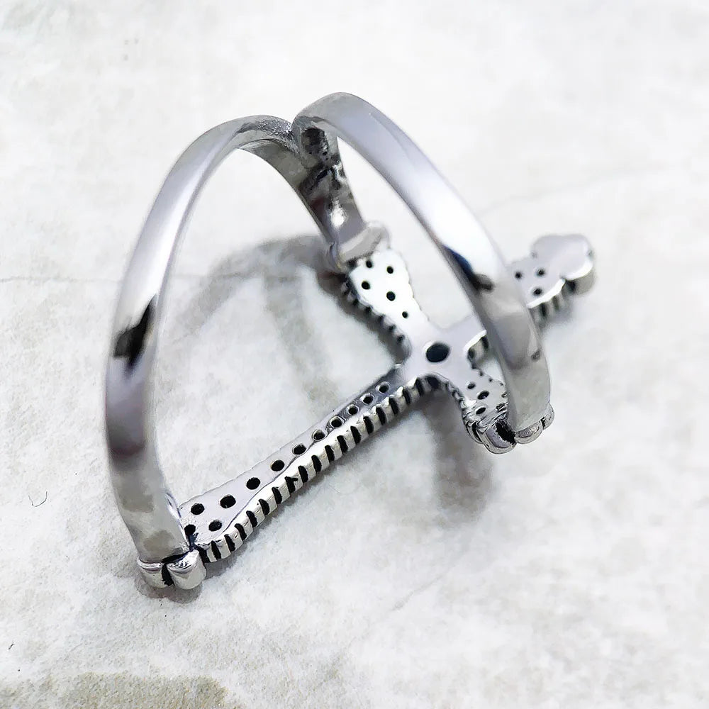 Royalty Cross Black Stones Ring,Victorian Fine Jewerly For Women,2023 Spring Vintage Gift In 925 Sterling Silver