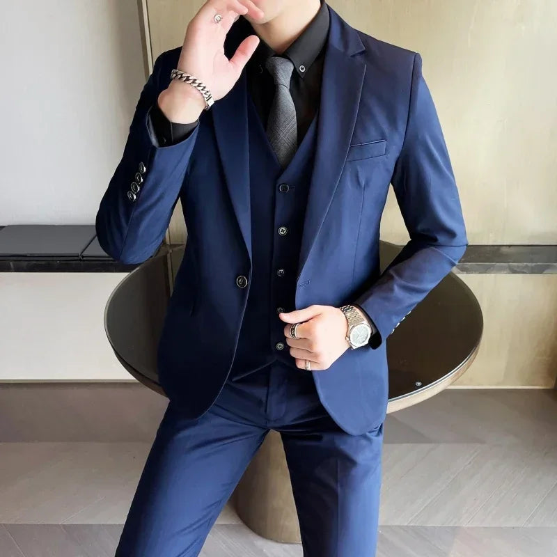 Suit (Blazer+ Vest + Pants) Men's Fashion Business Gentleman Professional Formal Dress Korean Version Banquet Dress Suit S-6XL
