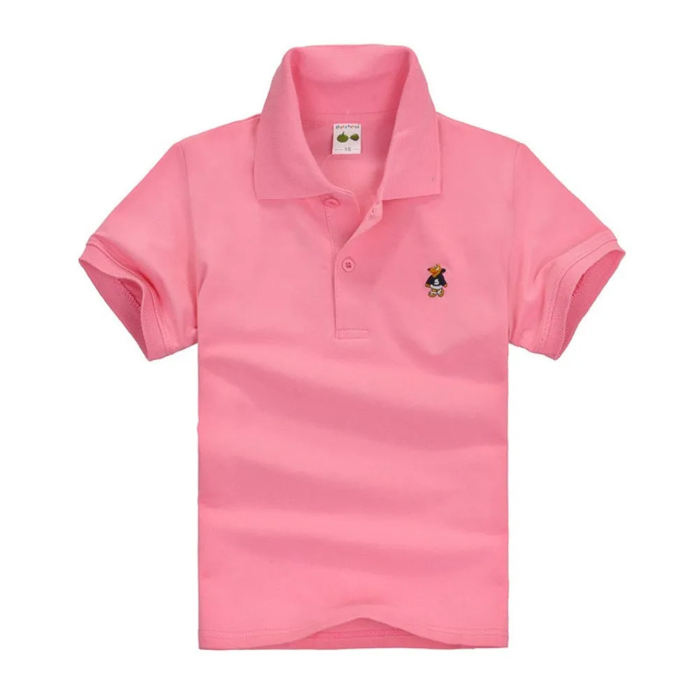 Summer Teenager POLO Shirts 3-14Yrs Children T-shirt For Girls Short-Sleeve Baby Tops Boys Tee Shirts Solid Color Kids Outerwear