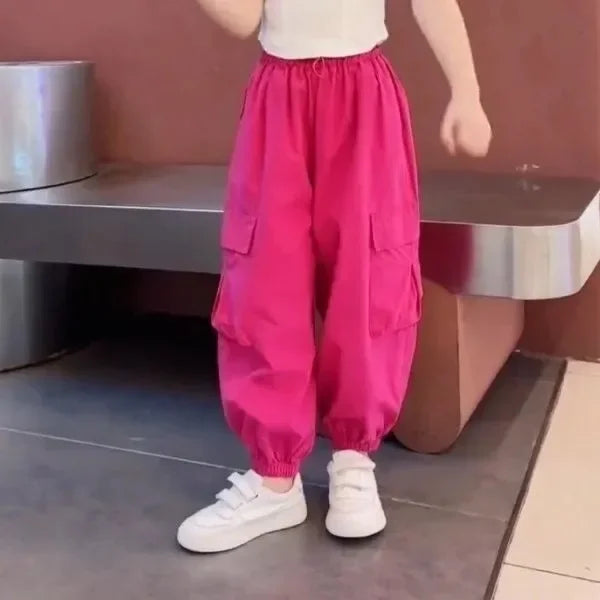 Girls Sports Cargo Pants Kids Fashion Straight Baggy Trousers Children Streetwear Sweatpants Teenager Vintage Casual Pants