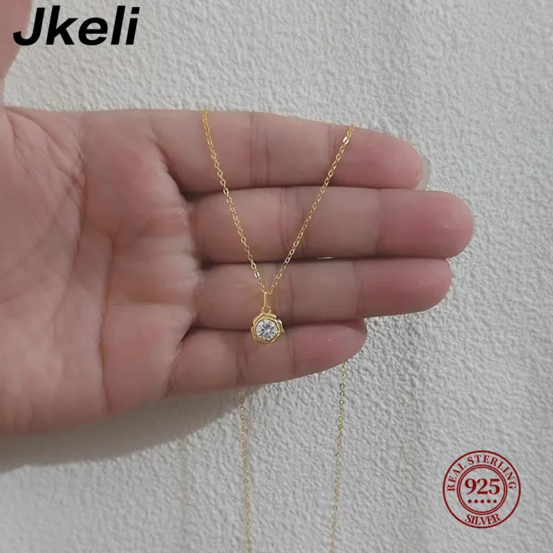 Jkeli Fashion 100% 925 Sterling Silver Necklace For Women 18K gold Plated 5A Zircon Pendant Necklace Real Money Fine Jewelry