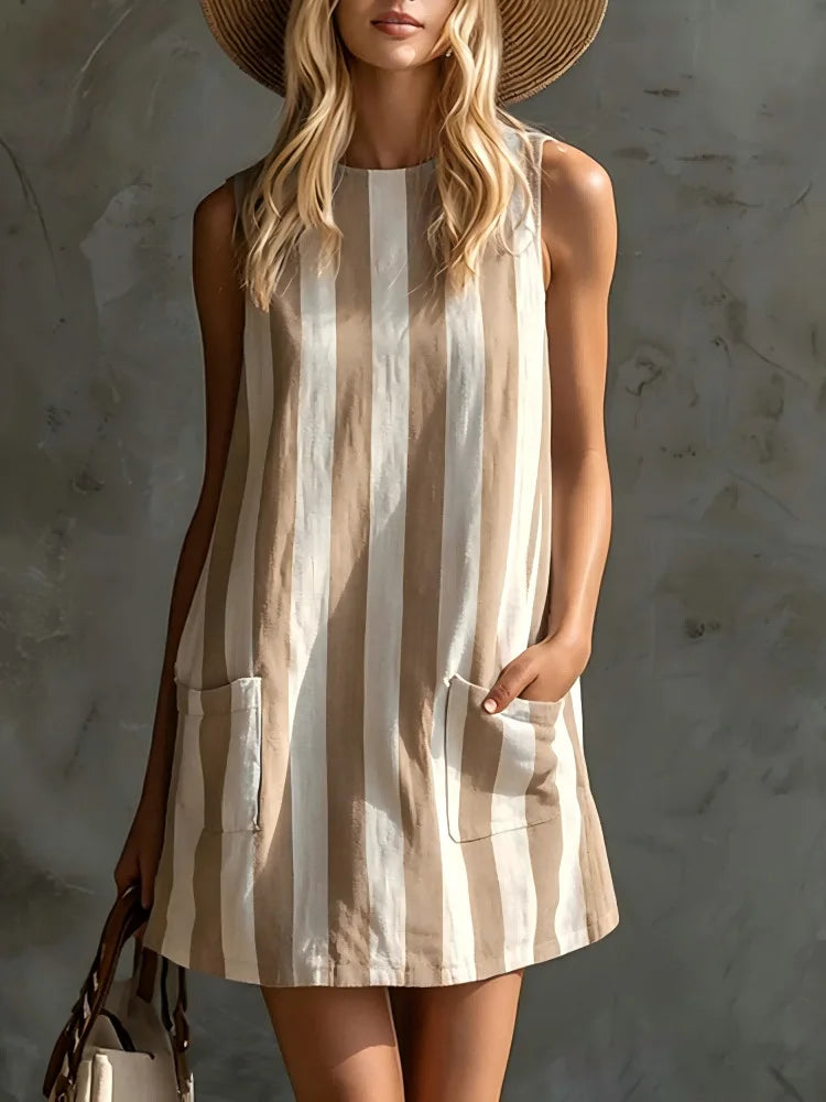 Women's Casual Dresses Woman Clothes Elegant Party Summer Dress Female Clothing Fashion Striped Sleeveless Round-neck Mini Dress