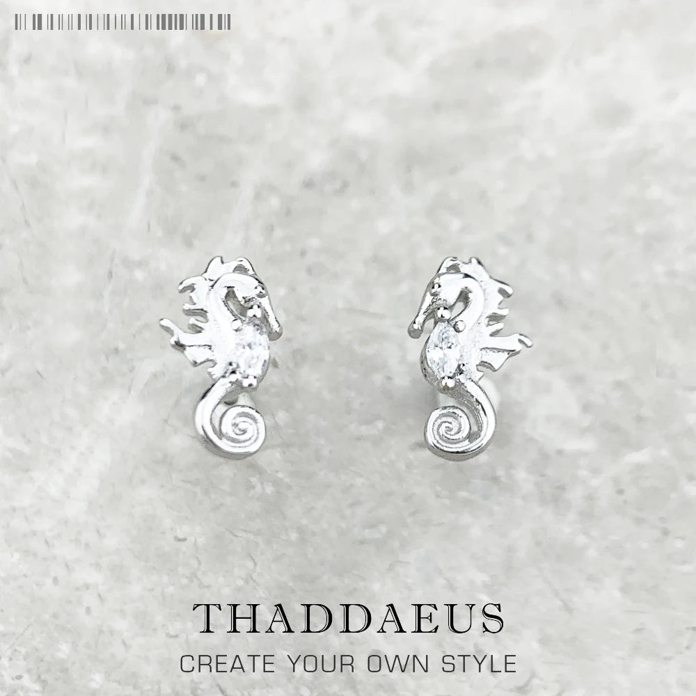 Ear Stud Seahorse Fine Jewerly For Women Trendy Romantic Gift In 925 Sterling Silver