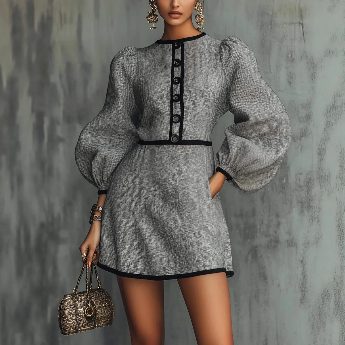 Elegant Lantern Sleeve Mini Dress