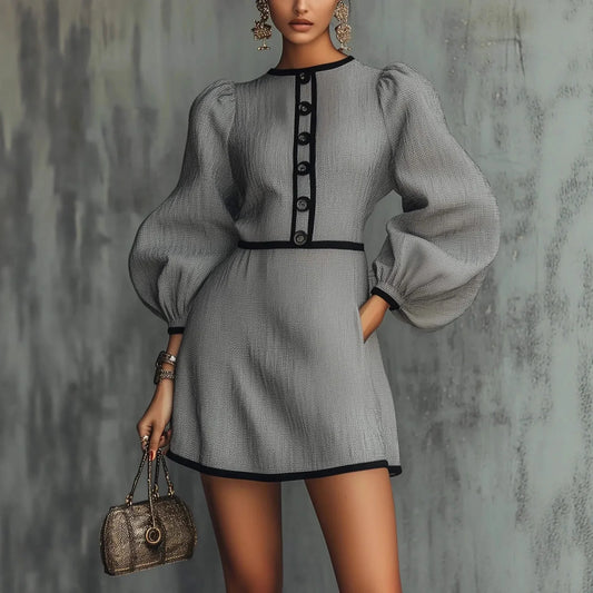 Elegant Lantern Sleeve Mini Dress