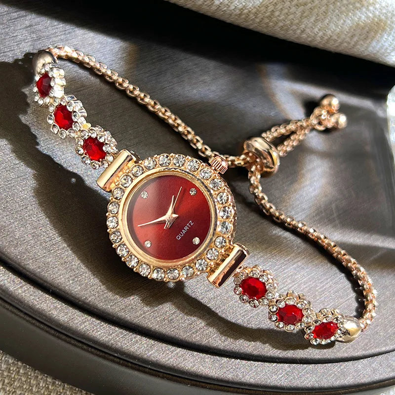 Jade Marrow Bracelet Watch Inlaid Diamond Light Luxury New Fashion Quartz Watch Pulling Diamond Women's Watch