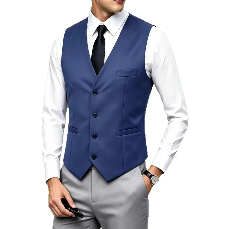 Men's Wedding Formal Suit Vest Slim Fit V-Neck Waistcoat Business Party Sleeveless Men's Clothing