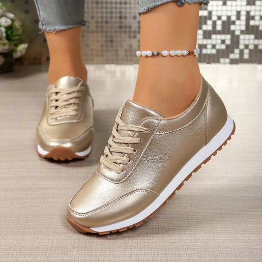 Golden Lace-up Platform Sneakers for Women