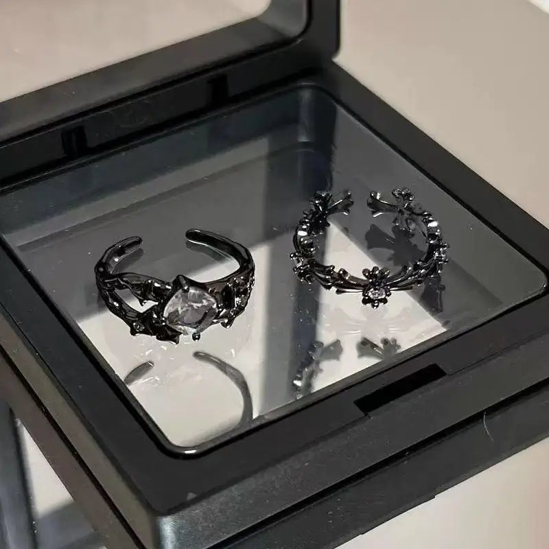WANZHI 1/2PCS Gothic Black Cross Open Rings for Women and Men Exquisite Imbue Diamond Ring Fashion Jewelry Accessories Gifts