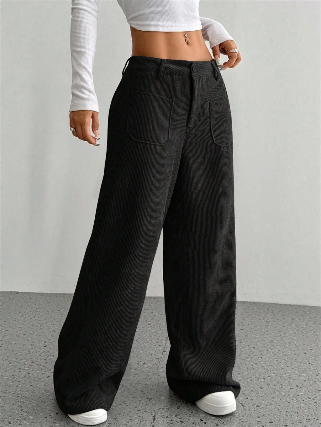 Women Autumn Winter Corduroy Pant Fashion Retro New In Wide Leg Trousers Lady Casual High Waist Solid Pants Street Chic Clothes