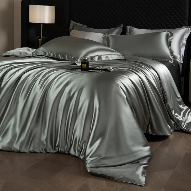 Luxury Bedding Set Single Double Queen King Size Solid Color Quilt Cover High-End Soft Silky Satin Duvet Cover Set
