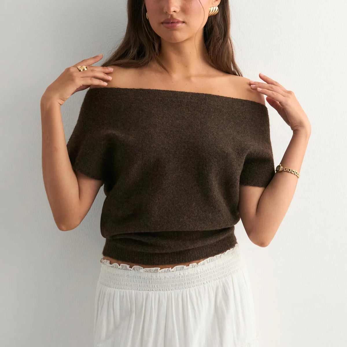 Women's Off-Shoulder Short-Sleeve Knit Top